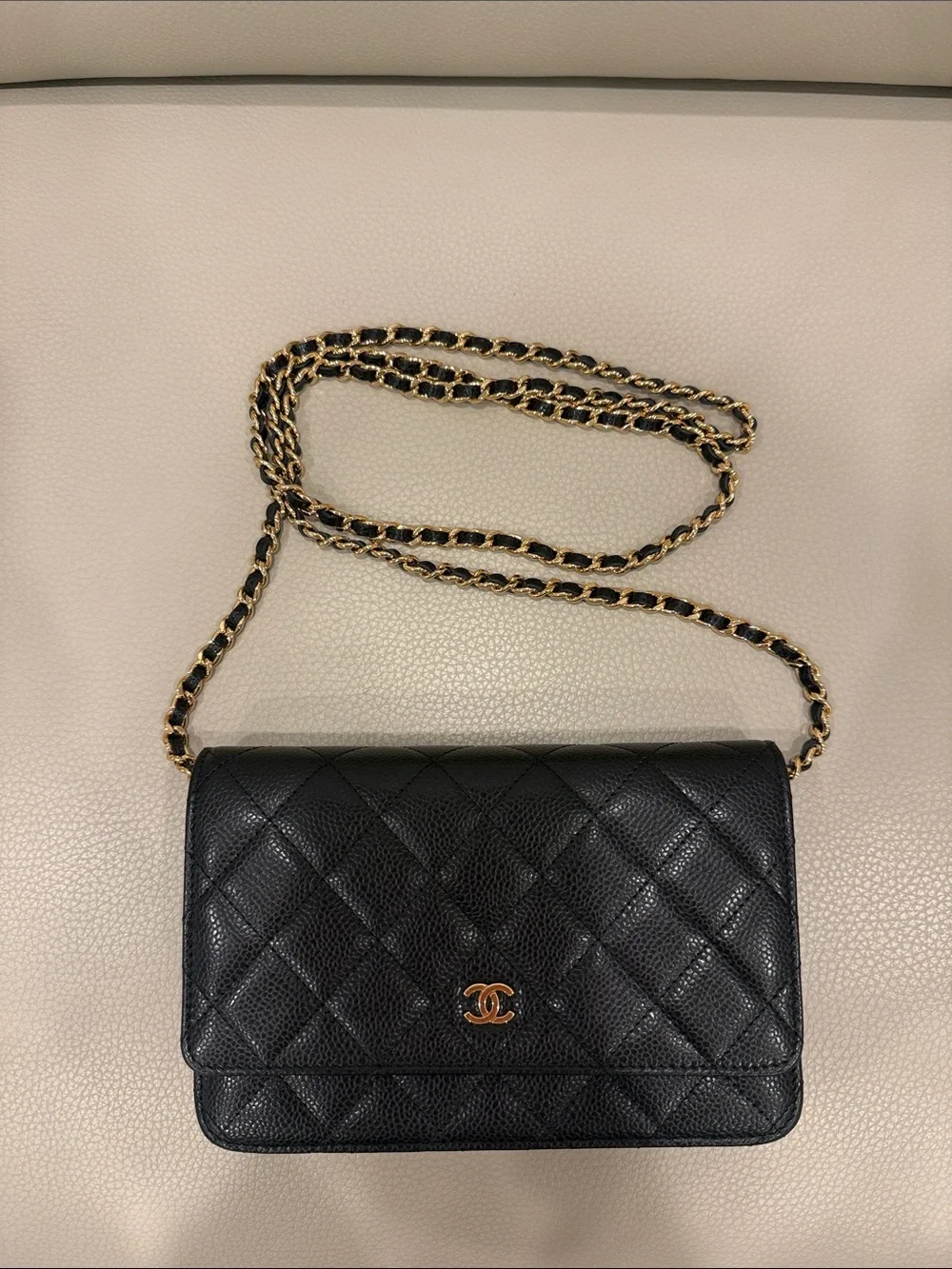 CHANEL Black Quilted Caviar WOC Wallet on Chain Gold Hardware - Picture 1 of 4